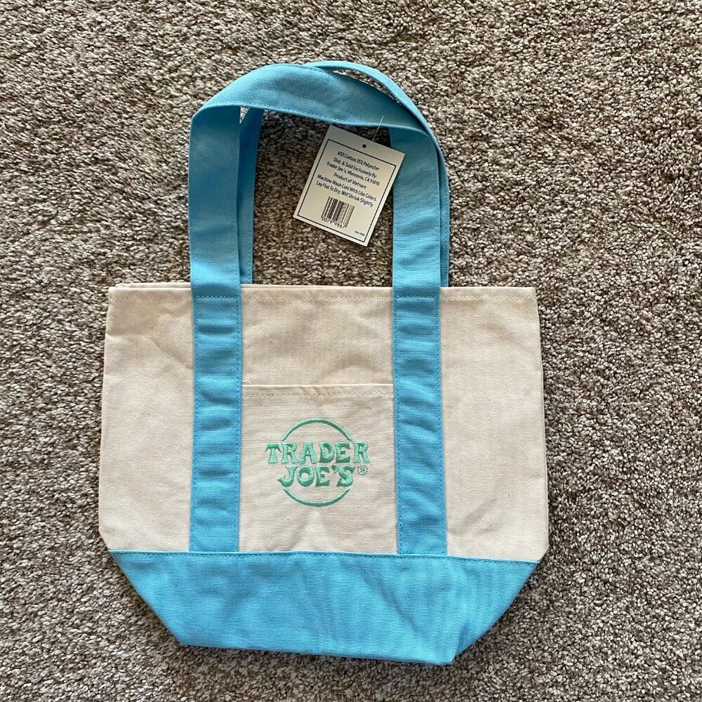 New with Tag Trader Joe's 2026 Spring Mini Pastel Blue Canvas Tote Bag